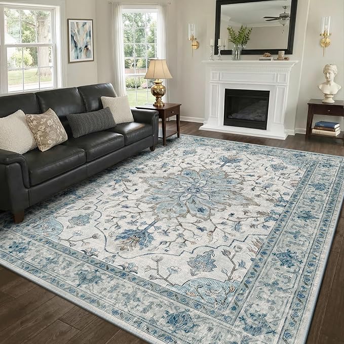 RELEANY Area Rugs 8'x10' Washable Non-Slip, Floral Vintage Distress Medallion - Image 4