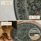 8ft Round Rug for Living Room, Dark Green Vintage Botanical Floral Large Circle - Image 5