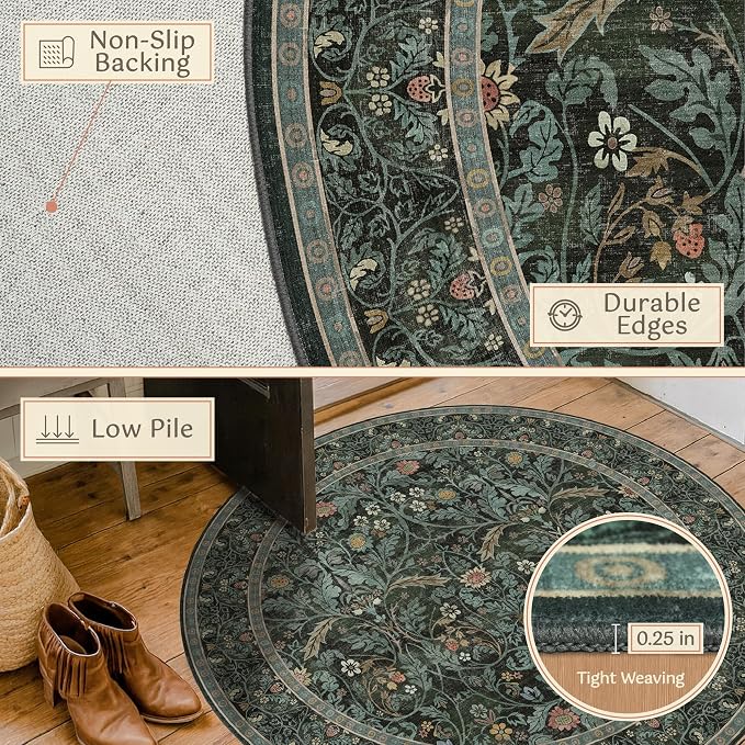 5ft Round Rug for Reading Corner Small Living Room, Soft Ultra Thin Non Slip - Image 4
