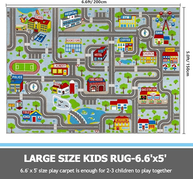 Capslpad Sky Blue Car Road Kid Rug Carpet Playmat - Image 2
