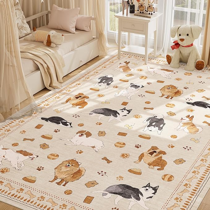 DUKINO 6x9 Rug for Living Room, Lightweight Animal Dog Print Washable Area Rug - Image 9