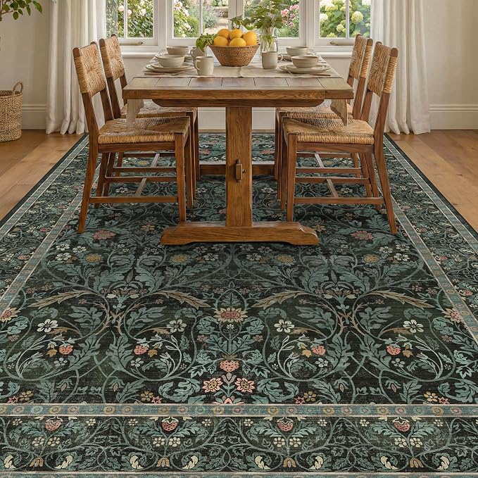 Washable Area Rug 9x12 Living Room, Ultra Soft Dark Floral Large Washable Rugs - Image 6