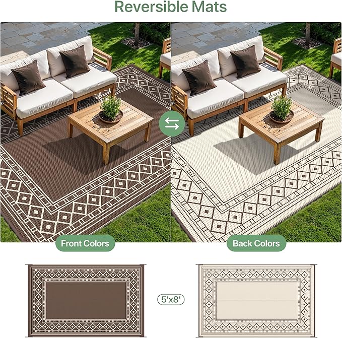 GENIMO Outdoor Rug Waterproof for Patio Decor, Camping Mat for Outdoor - Image 4