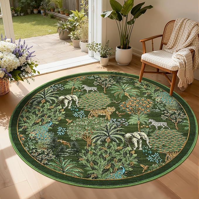 GarveeHome Jungle Round Washable Rugs 6ft Non-Slip Soft Round Rug by GarveeHome