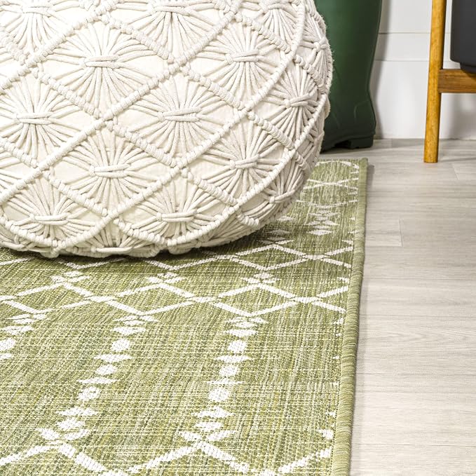 JONATHAN Y Moroccan Geometric Indoor Outdoor Area Rug 4X6 Light Green/Cream - Image 7