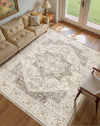 12x15 Vintage Area Rug: Washable Neutral Soft Non Slip Thin Large Floor Carpet - Image 2