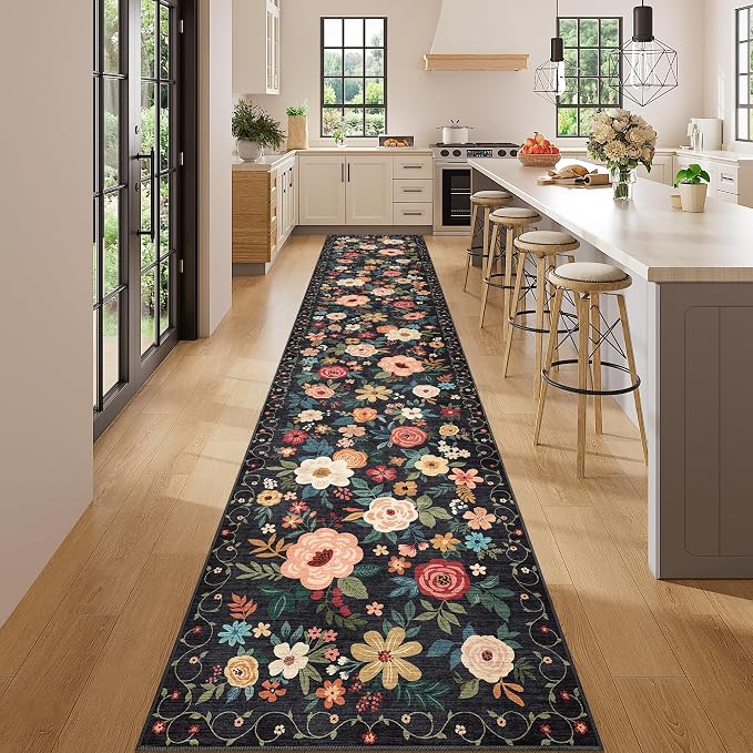 DUKINO 2.6x14 Kitchen Runner Rug, Lightweight Floral Washable Rug - Image 3