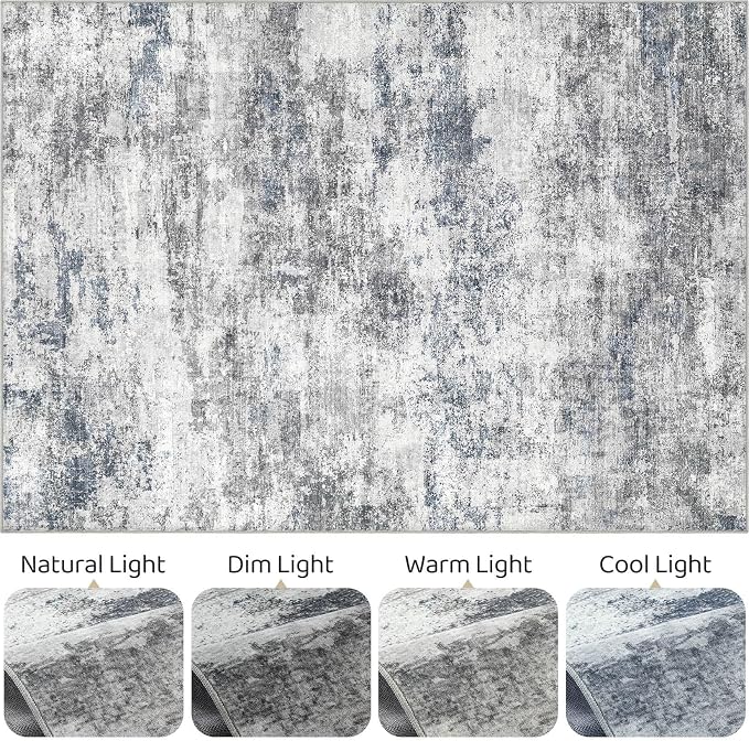 8x10 Area Rugs Living Room: Washable Large Abstract Neutral Modern Soft Rugs - Image 9