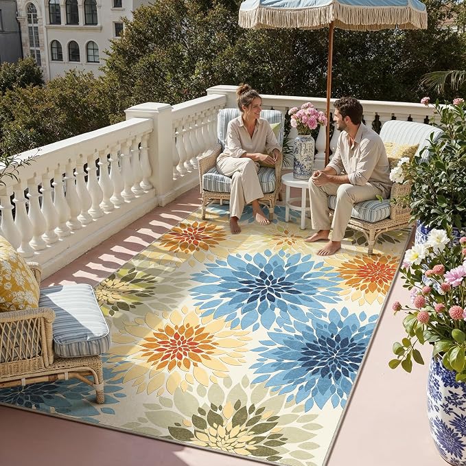 6x9 Indoor Outdoor Area Rug Washable Patio Rug Colorful Non Slip Non Shedding - Image 2