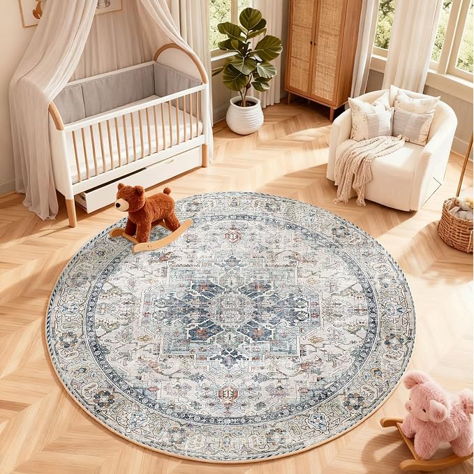 4x4 Washable Rugs for Living Room: Bedroom Rug Stain Resistant Non Slip Low - Image 5