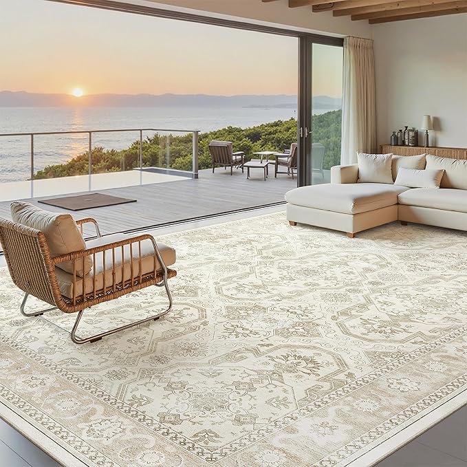 Soalmost 9x12 Area Rugs for Living Room, Non Slip Machine Washable Vintage Rugs - Image 2