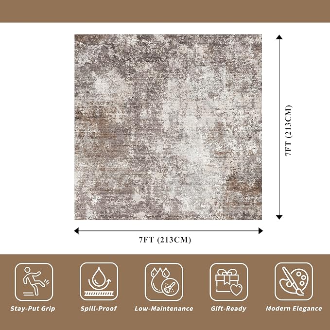 7x7 Area Rug Square Washable – Non-Slip Soft Indoor Carpet - Image 2