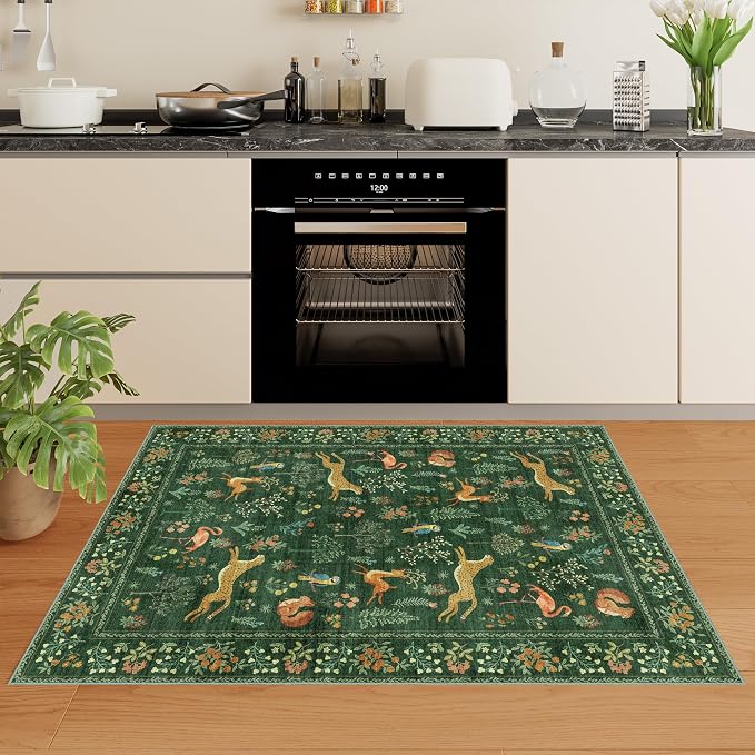 DUKINO 3x4 Washable Entryway Rug, Vintage Animal Ultra Soft Kitchen Area Rug - Image 5