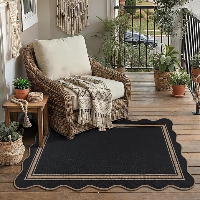 Scalloped Easy Jute 3x5 Outdoor Rug Washable Non Slip Rug - Image 2