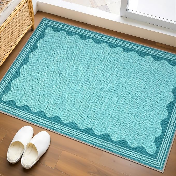 GarveeHome Scalloped Teal Door Mat Indoor Rugs by GarveeHome