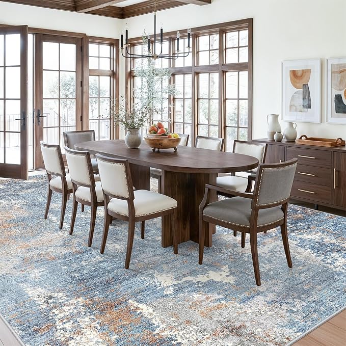 Washable Area Rug 9x12 Living Room – Neutral Modern Abstract Large Carpet - Image 5