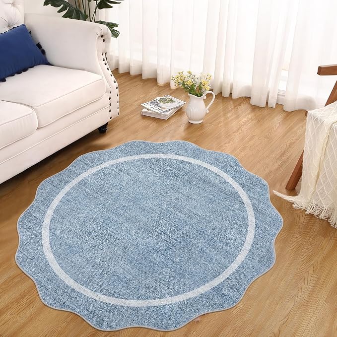 GarveeHome Scalloped Round Washable Rug, Soft Modern Round Rugs 5ft Circle - Image 6