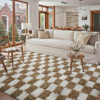 PureCozy 9x12 Area Rugs for Living Room Brown Soft Shag Checkered Large Rug - Image 5