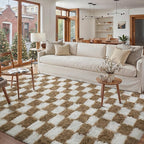 PureCozy 8x10 Area Rugs for Living Room Brown Soft Shag Checkered Large Rug - Image 5