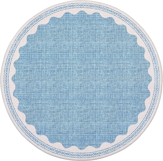 GarveeHome Scalloped Blue 6ft Round Rug Washable Non-Slip Soft Ultra-Thin Small - Image 4