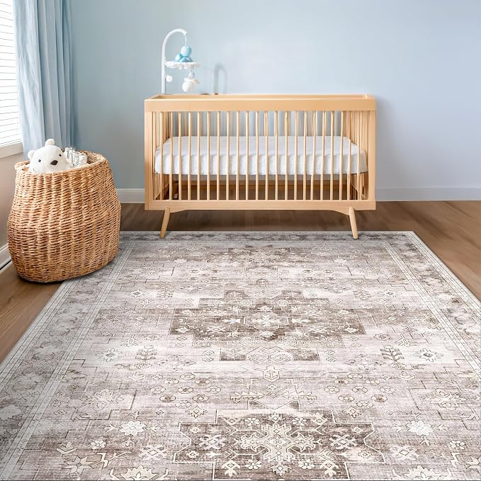Hazo Haus Washable Neutral Farmhouse Living Room Rug, 5x8 Area Rugs - Image 6