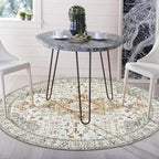 Moynesa Washable Round Rug 4ft, Vintage Medallion Area Rug Distressed Neutral - Image 7