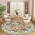 DUKINO Floral Round Rug, 6ft Washable Circle Rug, Non Slip Indoor Low Pile - Image 7