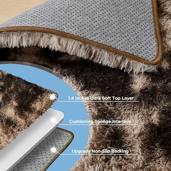 5x7 Tie-Dyed Brown Area Rugs for Living Room, Fluffy Shag Rug for Bedroom - Image 7