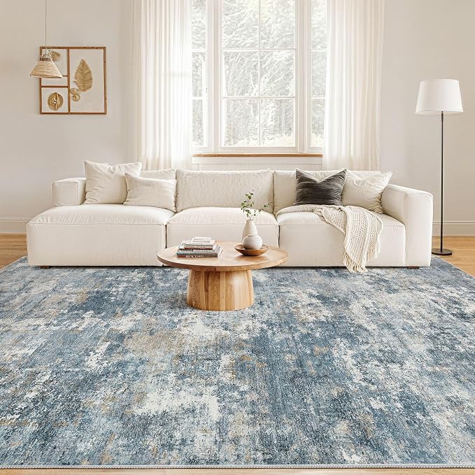 Nakagishi 10x12 Area Rugs Living Room: Washable Abstract Large Neutral Soft Rug - Image 4