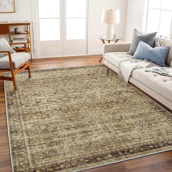CHAMPLANT Area Rug 6x9 Washable Rug Dark Brown Vintage Traditional Distressed - Image 2