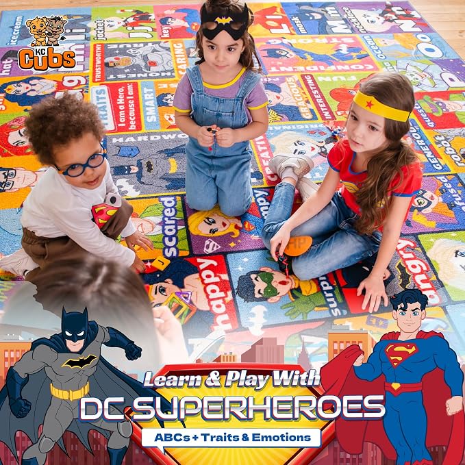 DC Super Friends Educational Kids Rug – ABC Alphabet, Emotions & Hero Traits - Image 9
