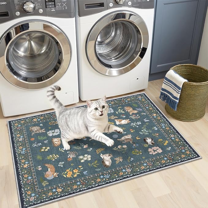 Soalmost 2x3 Cat Rugs for Entryway, Machine Washable Door Mat Animal Floral - Image 3