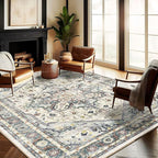 CHAMPLANT Washable Area Rug 8'x10' Cyan Khaki Retro Boho Design Non-Shedding by CHAMPLANT
