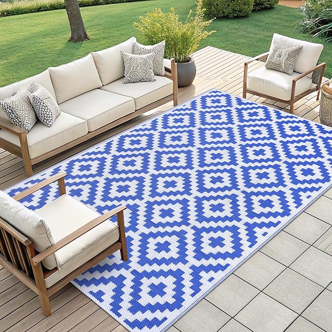 Smiry Waterproof Outdoor Rug 9x12 ft, Reversible Plastic Straw Patio Camping - Image 6