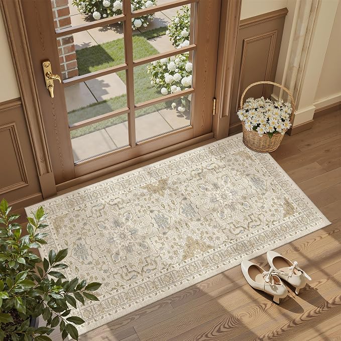 Madane Washable Area Rug 2x4, Small Entryway Rug Non-Slip Vintage Door Mat - Image 2