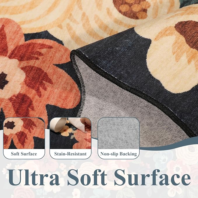 DUKINO 2x12 Runner Rug for Hallway, Soft Floral Washable Kitchen Runner Rug - Image 6