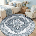 RELEANY Area Rugs Round 6ft Washable Non-Slip, Floral Vintage Distress - Image 3