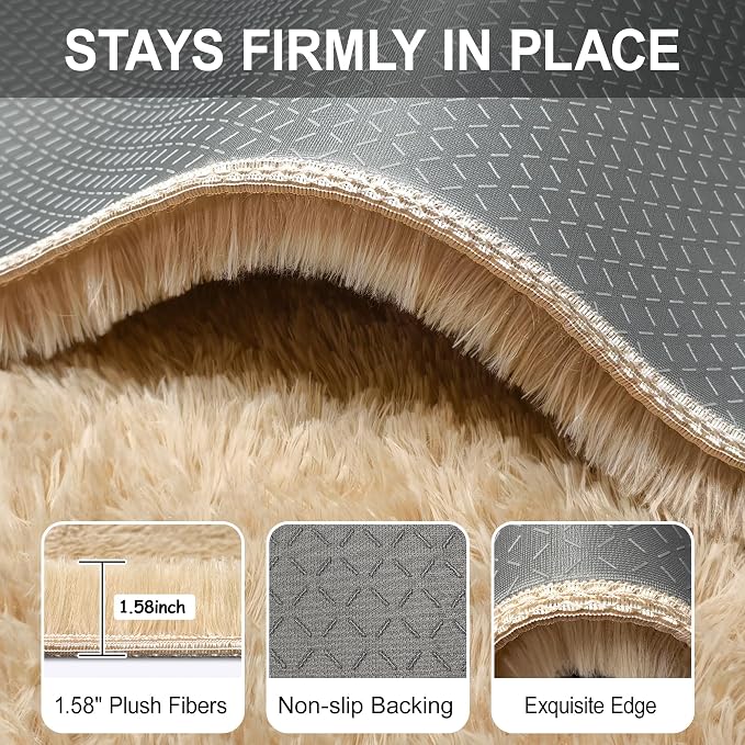 3x10 ft Beige Runner Rugs for Bedroom Living Room, Soft Plush Fluffy Throw Rug - Image 6