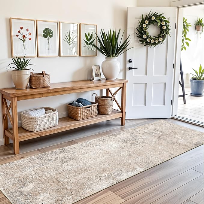 2x8 Washable Hallway Runner Rug – Non-Slip Modern Abstract Neutral Low-Pile - Image 3