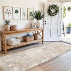 2x8 Washable Hallway Runner Rug – Non-Slip Modern Abstract Neutral Low-Pile - Image 3