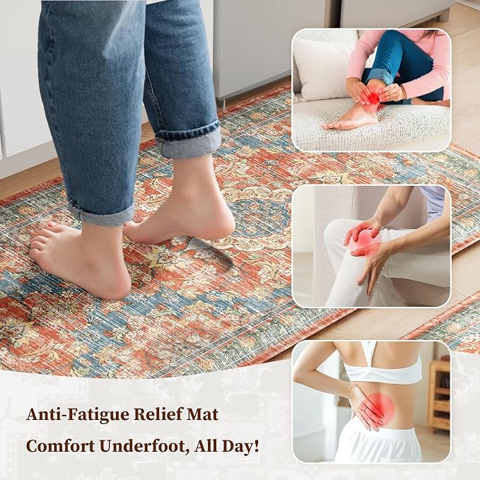 Boho Kitchen Mats for Floor 2 Piece Set Anti Fatigue Cushioned PVC Kitchen Rugs - Image 3