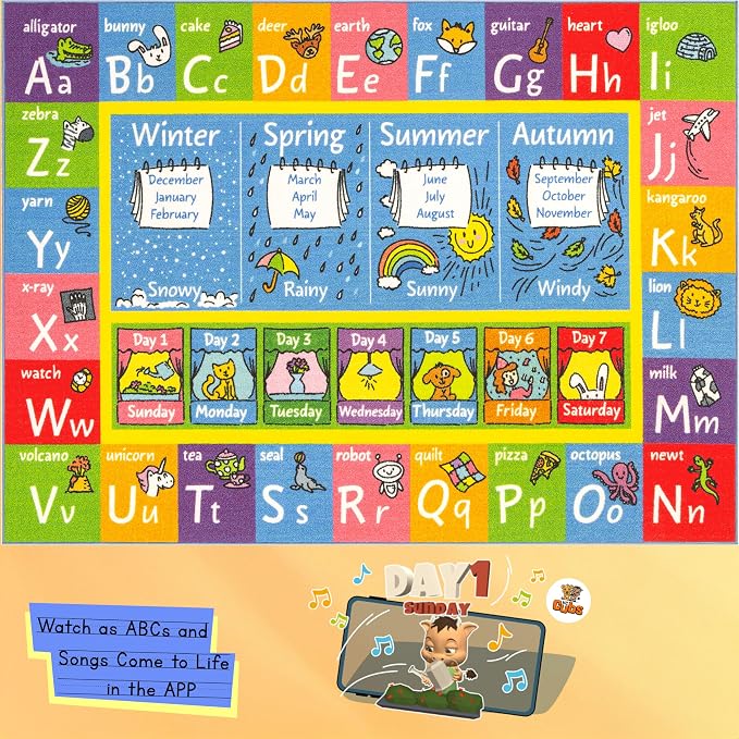 KC Cubs 8x10 ABC Alphabet, Months & Days Rug – Educational Play Mat Carpet - Image 3