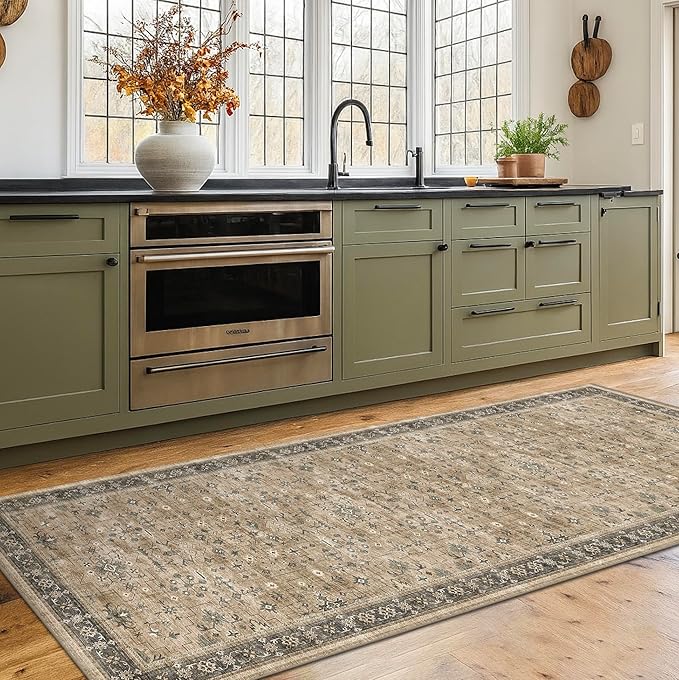 Natural Sage Taupe 2x6 Entryway Runner Rug, Kitchen Floor Mat - Image 3