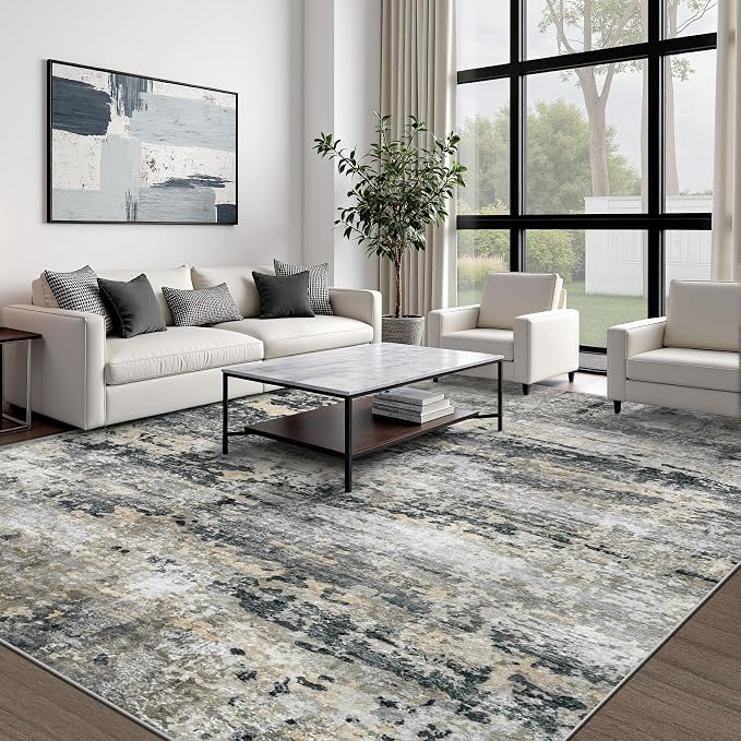 pmtsns Area Rugs 10x14 Living Room: Washable Rug Modern Abstract Neutral Soft - Image 2