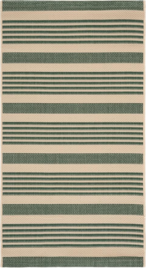 SAFAVIEH Courtyard Collection 4' x 5'7" Beige/Dark Green CY6062 Stripe Indoor/ - Image 3
