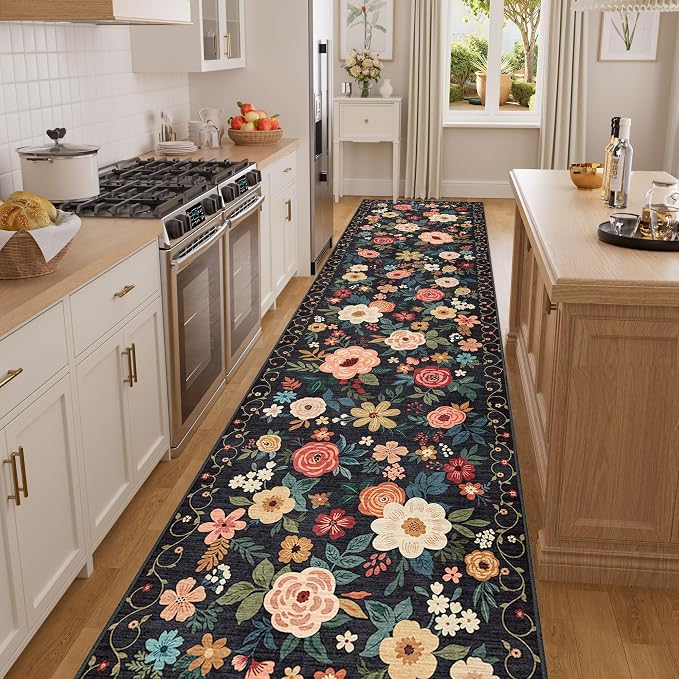 DUKINO 2.6x14 Kitchen Runner Rug, Lightweight Floral Washable Rug - Image 6