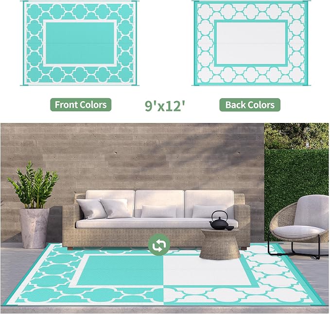 GENIMO 9 ' x 12 ' Outdoor Rug for Patio Clearance, Waterproof Indoor Outdoor - Image 4