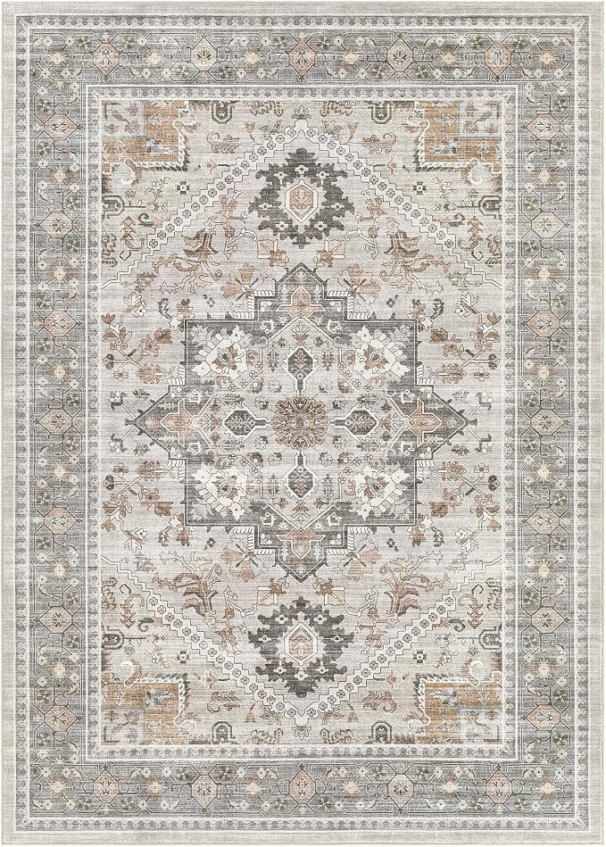 6x9 Vintage Area Rug: Washable Neutral Soft Non Slip Thin Large Floor Carpet - Image 10