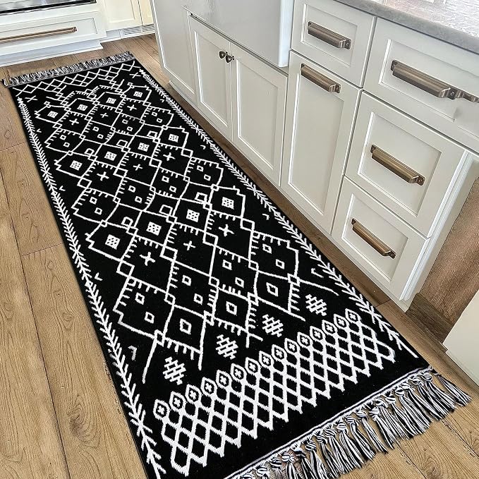 IOHOUZE Kitchen Hallway Runner Rug -2'x6' Boho Black White Entryway Runner Rugs by iOhouze