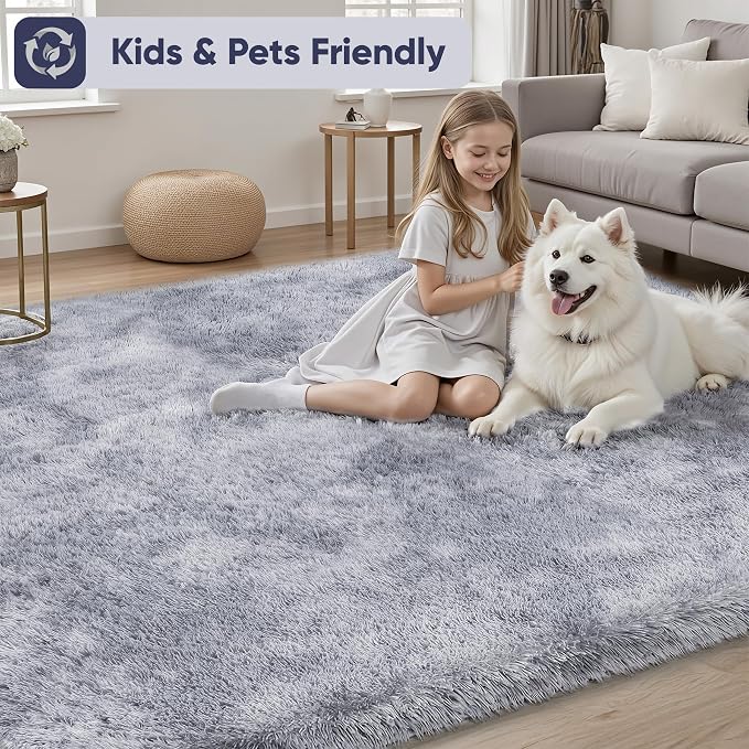 Area Rug for Living Room Bedroom: 9x12 Light Grey Soft Fluffy Shag Upgrade - Image 4